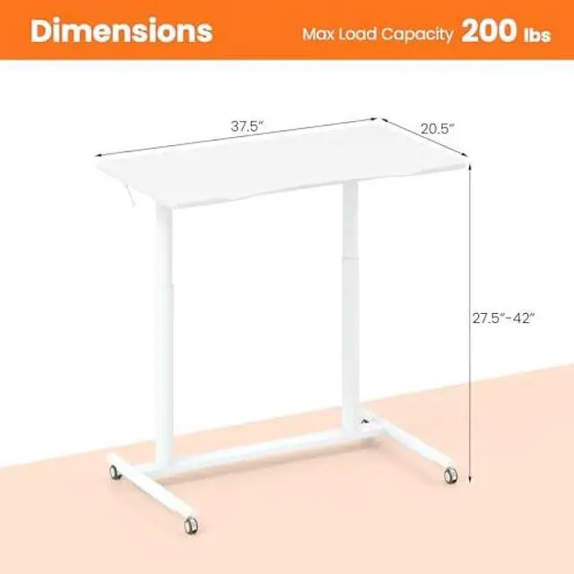 Alt view image 3 of 5 - Tangkula Mobile Standing Desk, C-Shaped Sit Stand Desk with Adjustable Height, Lockable Wheels & Metal Frame, Rolling Laptop Desk, Portable Computer Workstation for Small Space