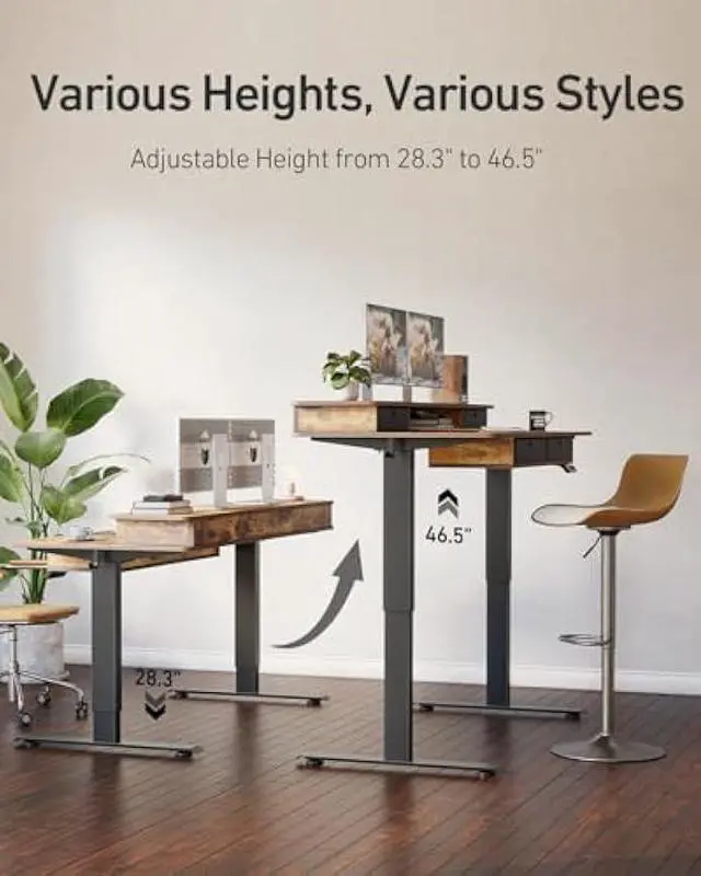 Alt view image 4 of 5 - FEZIBO 55 x 30 inch Electric Standing Desk Adjustable Height with 4 Drawers, Sit Stand Desk, Home Office Stand Up Table with 4 Height-Adjustable Feets & 2 Hooks,Rustic Brown Top, 55 inch