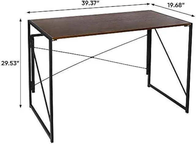 Alt view image 2 of 6 - SUPER DEAL 40 inch Folding Computer Writing Desk Wood and Metal Study Desk, PC Laptop Home Office Study Table, Espresso
