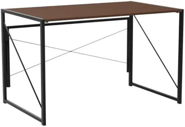 Alt view image 4 of 6 - SUPER DEAL 40 inch Folding Computer Writing Desk Wood and Metal Study Desk, PC Laptop Home Office Study Table, Espresso