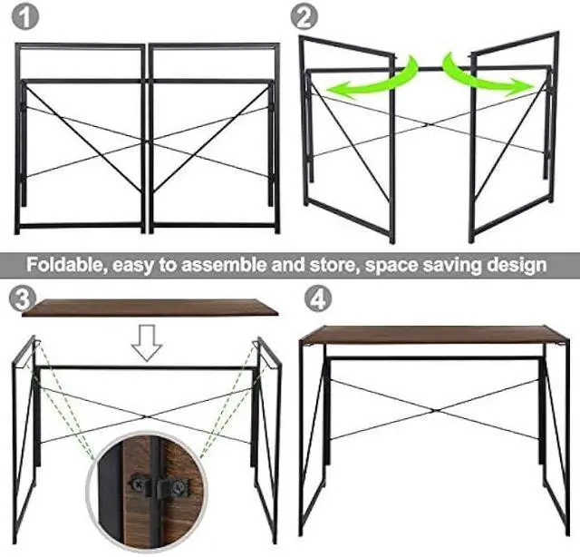 Alt view image 5 of 6 - SUPER DEAL 40 inch Folding Computer Writing Desk Wood and Metal Study Desk, PC Laptop Home Office Study Table, Espresso