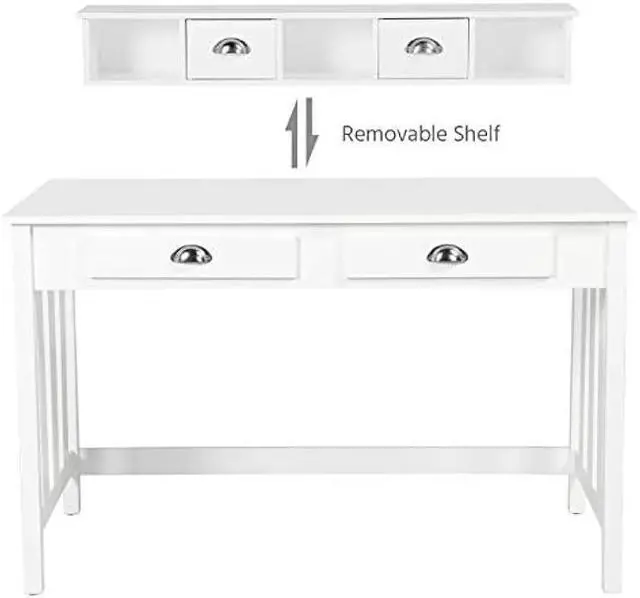 Alt view image 6 of 6 - Yaheetech 47 Inch Large Computer Desk, White Home Office Workstation with 4 Storage Drawers, Modern PC Work Table 23 Deep with Monitor Stand for Screen, Wood Stable Executive Table with Large Desktop