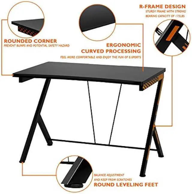 Alt view image 6 of 6 - Tangkula 46 Gaming Desk PC Computer Desk, Home Office Study Writing Table for Small Space, Black Gamer Workstation