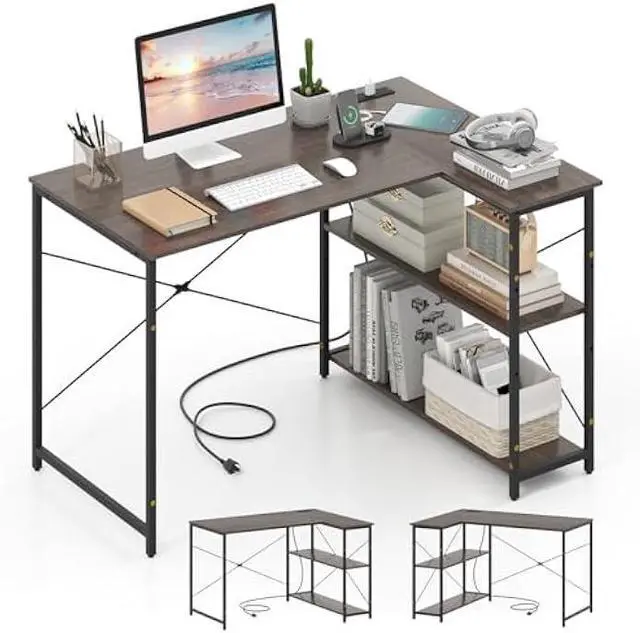 Main image of Tangkula L-Shaped Computer Desk with Reversible Shelves, 48 Inch Corner Computer Desk, Modern Writing Study Desk Home Office Workstation, Space Saving Design (48 Inch, Gray)