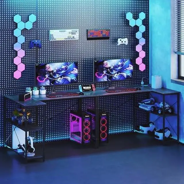 Alt view image 5 of 6 - Tangkula L-Shaped Computer Desk with Reversible Shelves, 48 Inch Corner Computer Desk, Modern Writing Study Desk Home Office Workstation, Space Saving Design (48 Inch, Gray)