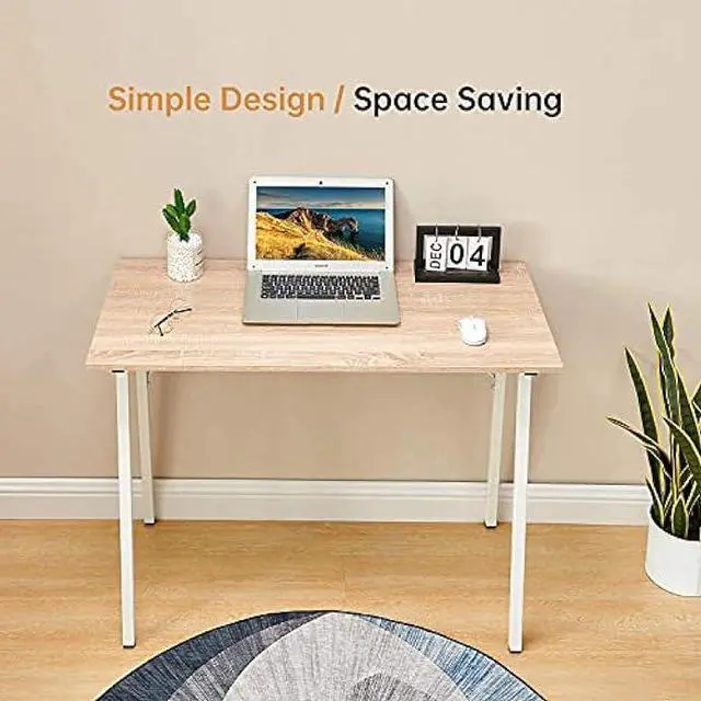 Alt view image 4 of 5 - Small Computer Desk Study Writing Table for Home Office, I Shaped Black Modern Desk Office Laptop Desk Sturdy Work Table PC Wood Computer Table Gaming Desk with Black Metal Frame - 39.4L* 18.9W* 29.1H