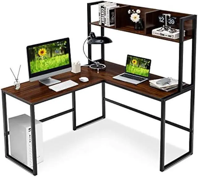 Main image of Tangkula Reversible L-Shaped Desk with Hutch, Space Saving Corner Computer Desk with Storage Shelves, Home Office Study Writing Desk Computer Workstation with Storage Bookshelf, Gaming Desk