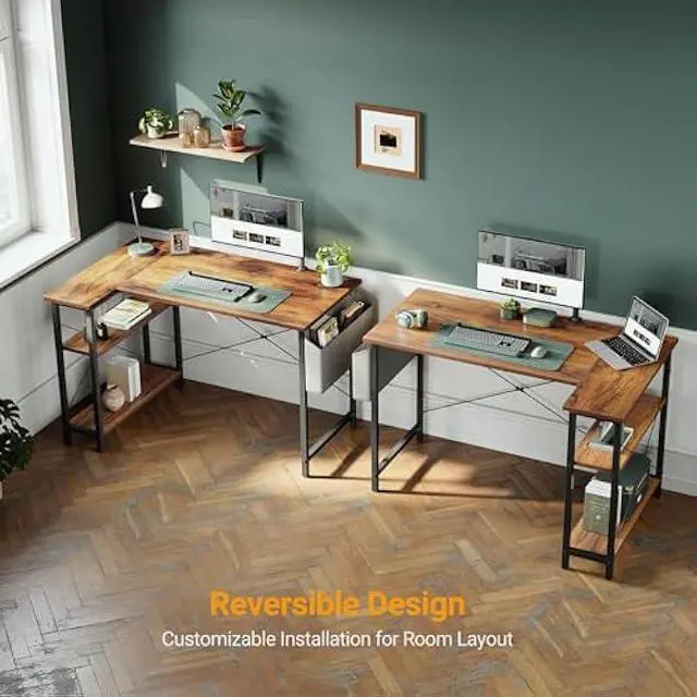 Alt view image 4 of 5 - CubiCubi L Shaped Desk, 40 Inch Computer Desk with Reversible Storage Shelves Home Office Corner Desk Study Writing Table, Deep Brown