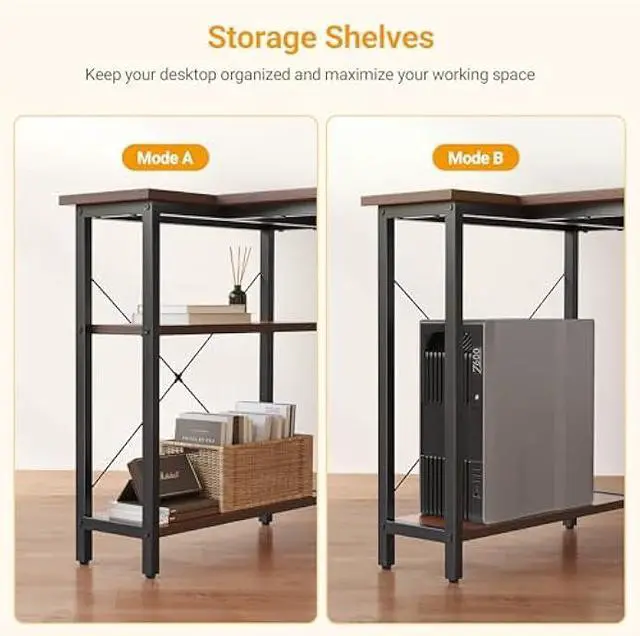 Alt view image 5 of 5 - CubiCubi L Shaped Desk, 40 Inch Computer Desk with Reversible Storage Shelves Home Office Corner Desk Study Writing Table, Deep Brown