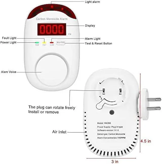 Alt view image 4 of 6 - Plug-in Carbon Monoxide Detectors,Koabbit CO Level Monitoring Alarm with Light & Digital Display for Home/Kitchen/Bedroom,Accurate & Easy to Install(2 Pack)