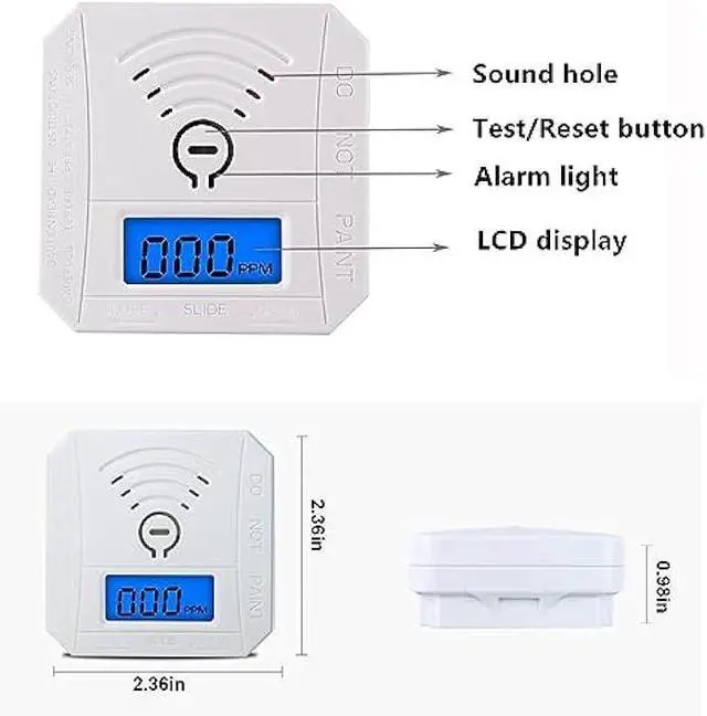Alt view image 3 of 6 - COOKSS Carbon Monoxide Detector 2 Pack,CO Gas Monitor Alarm with LCD Digital Display and Sound WarningBattery Powered High Accuracy CO Alarm for Home,Office,Warehouse