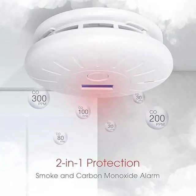 Alt view image 2 of 7 - 3 Pack 10 Year Battery Operated Smoke Detector and Carbon Monoxide Detector, Travel Portable Photoelectric Fire Co Alarm for Home, Kitchen