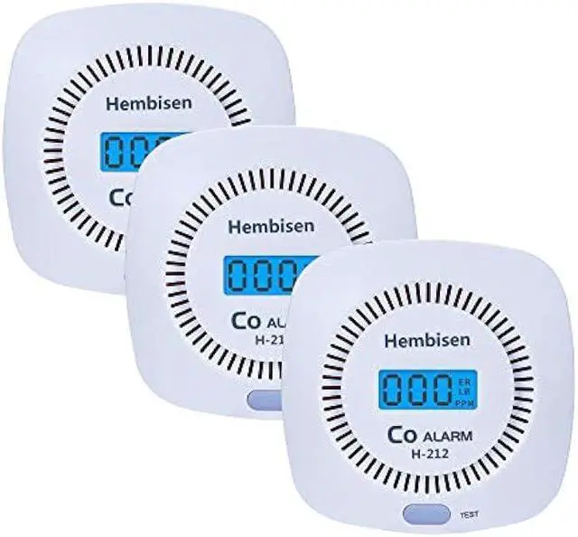 Main image of 3 Packs Carbon Monoxide Detectors - Hembisen CO Alarm Detector Monitor Battery Operated with Digital Display for House Kitchen Restaurant Hotel Office