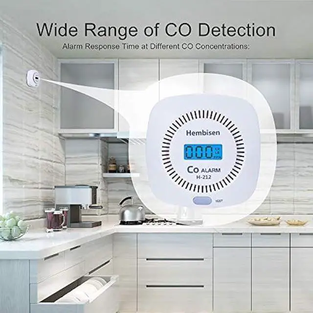 Alt view image 3 of 6 - 3 Packs Carbon Monoxide Detectors - Hembisen CO Alarm Detector Monitor Battery Operated with Digital Display for House Kitchen Restaurant Hotel Office