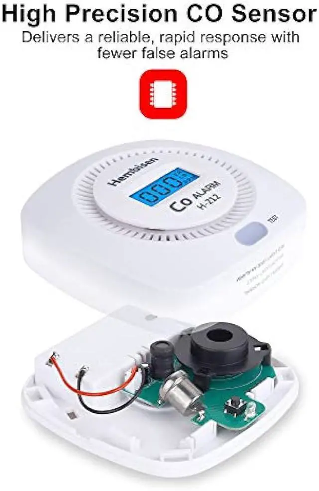Alt view image 4 of 6 - 3 Packs Carbon Monoxide Detectors - Hembisen CO Alarm Detector Monitor Battery Operated with Digital Display for House Kitchen Restaurant Hotel Office