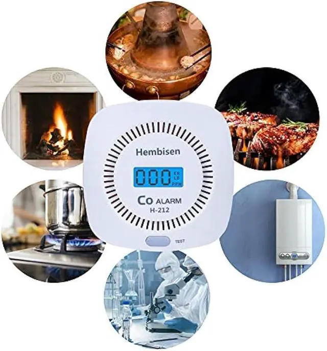 Alt view image 5 of 6 - 3 Packs Carbon Monoxide Detectors - Hembisen CO Alarm Detector Monitor Battery Operated with Digital Display for House Kitchen Restaurant Hotel Office