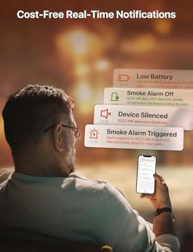 Alt view image 3 of 5 - X-Sense Smart Smoke Detector Carbon Monoxide Detector Combo, Battery-Operated (Not AC Hardwired) Interconnected Combination Smoke Carbon Monoxide Detector, 5 Detectors with 1 Base Station, SC07-MR51