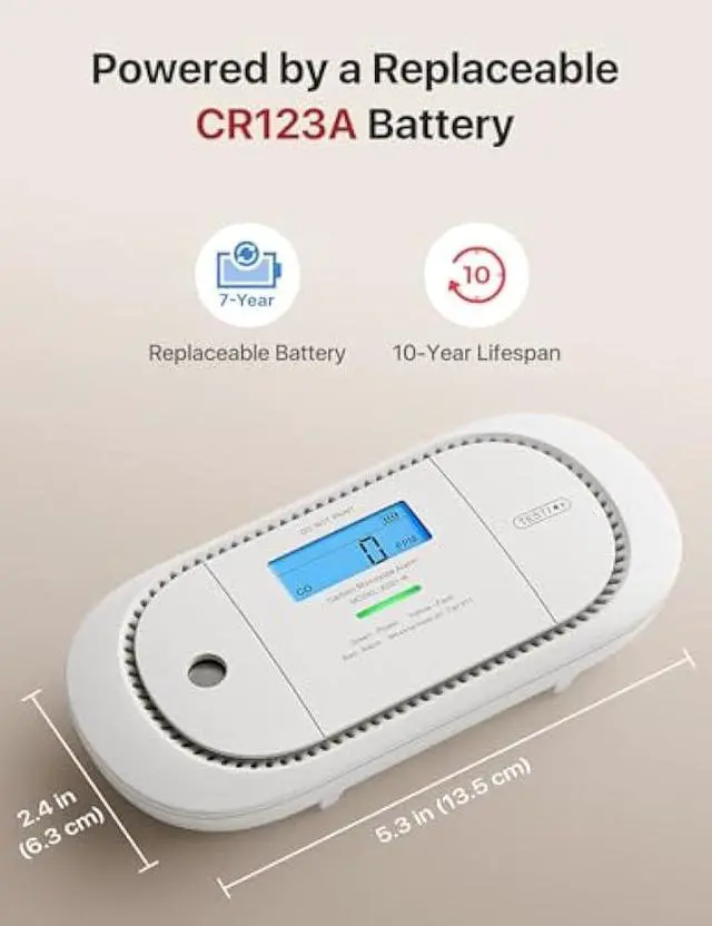 Alt view image 3 of 5 - X-Sense Carbon Monoxide Detector Alarm with Digital LCD Display, Replaceable Battery CO Alarm Detector with Peak Value Memory, XC01-R