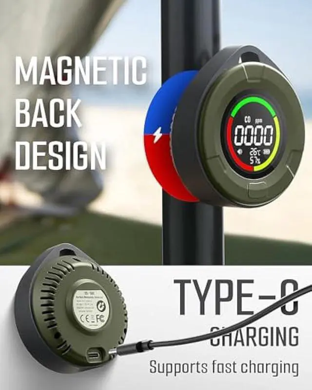 Alt view image 2 of 6 - DS-100 Portable Carbon Monoxide Detector for Travel, 140H Standby, CO Detector with Magnetic Back, 3-in-1 CO Monitor with Audible & Visual Alarm for Camping, Hotel, Car & RV