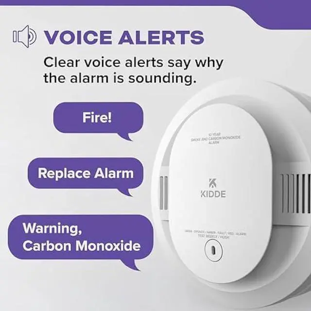 Alt view image 5 of 5 - Kidde Smoke & Carbon Monoxide Detector, 10-Year Battery Powered, Voice Alerts, LED Warning Light Indicators