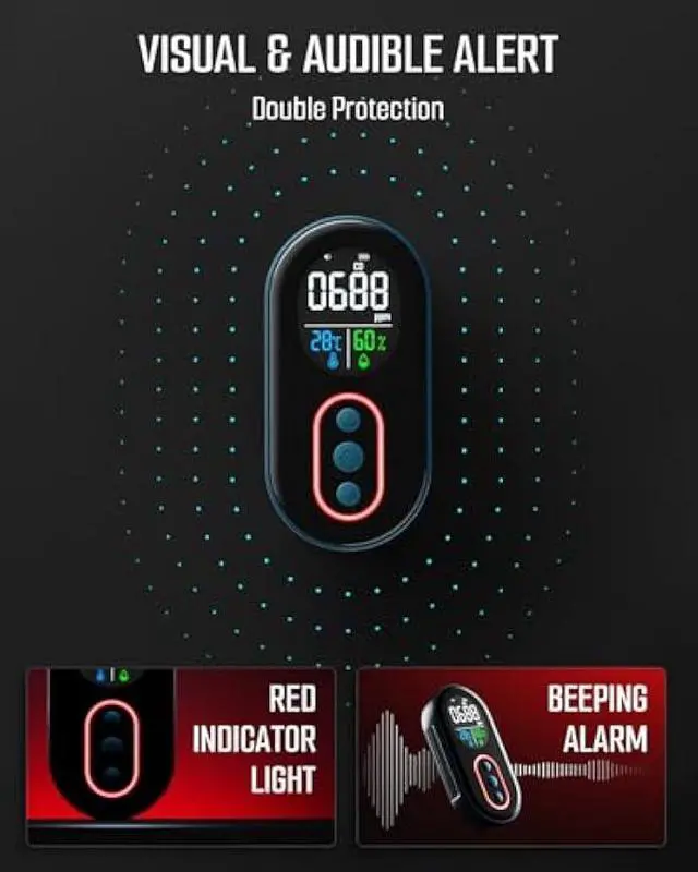 Alt view image 2 of 7 - DS-399 Carbon Monoxide Detector, 168HR Standby, Rechargeable 3-in-1 Portable CO Detector with Audible & Visual Alerts for Travel & Camping, CO Meter for Home, Car & Tent - Dark Blue