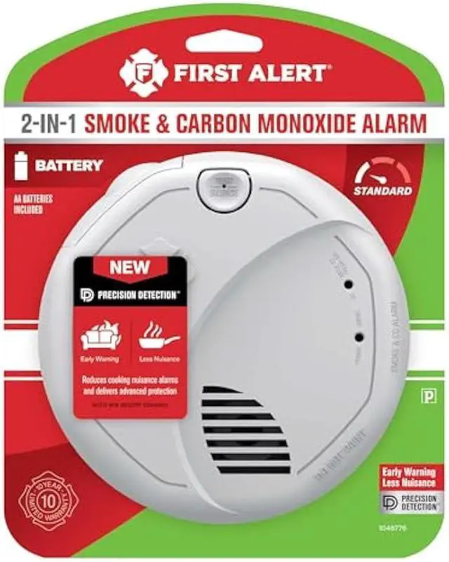 Alt view image 2 of 5 - First Alert Combination Smoke & Carbon Monoxide Alarm, Battery Operated Detector with Test & Silence Button, SMCO100, 1-Pack,White