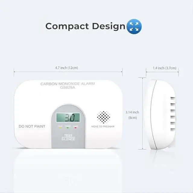 Alt view image 2 of 5 - Siterwell Carbon Monoxide Detectors, 10 Year Product Life CO Detector with LCD Digital Display and Sound Warning, ETL Listed, Carbon Monoxide Detectors Battery Operated for Home School Office, 1-Pack