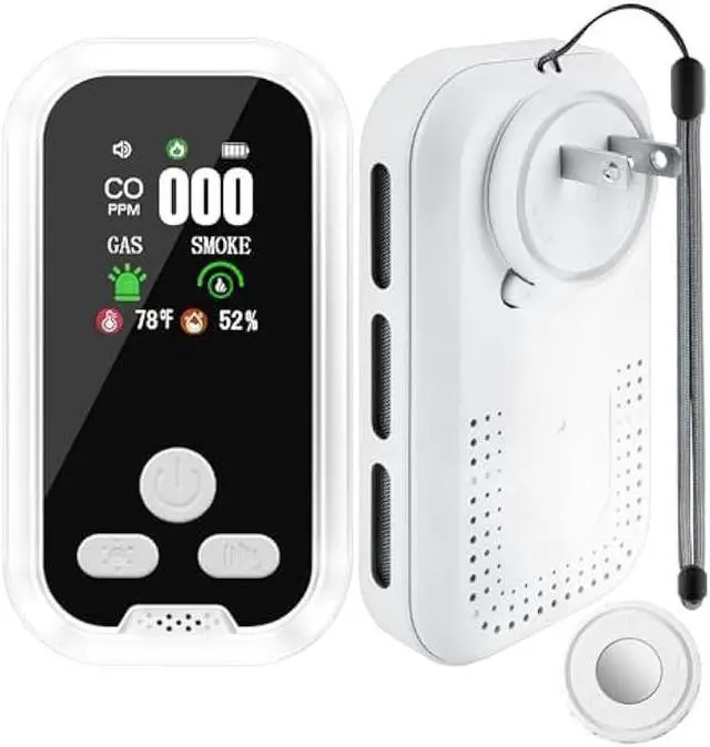 Main image of 5 in 1 Plug-in Wall Carbon Monoxide and Smoke Detector, Smoke Alarm, Combustible Gas Detector, Humidity and Temperature Meter with HD Display, Essential for Home, Travel, Hotel and Camping, Easy Setup