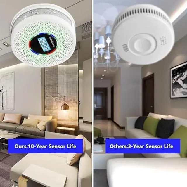 Alt view image 3 of 6 - 5 Pack Upgraded Combination Smoke and Carbon Monoxide Alarm Detector, Dual Sensor Smoke Alarm&Carbon Monoxide Detector (Includes Battery)