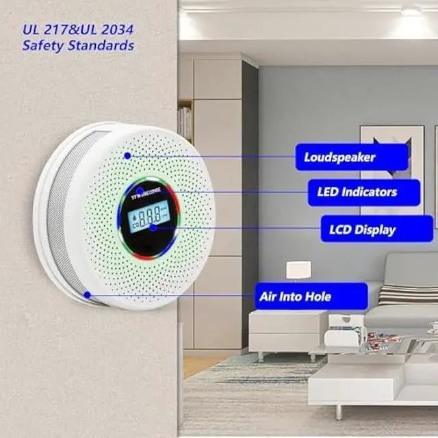 Alt view image 2 of 6 - 5 Pack Upgraded Combination Smoke and Carbon Monoxide Alarm Detector, Dual Sensor Smoke Alarm&Carbon Monoxide Detector (Includes Battery)
