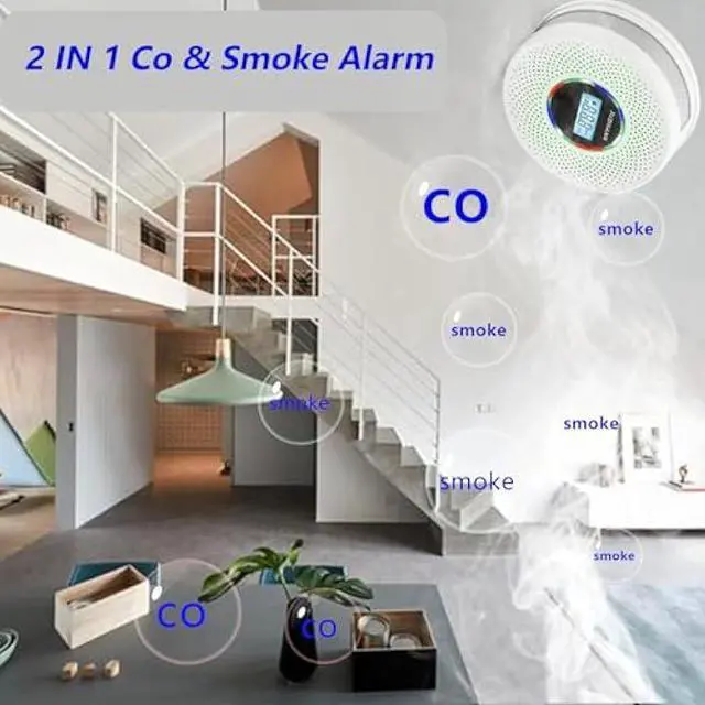 Alt view image 4 of 6 - 5 Pack Upgraded Combination Smoke and Carbon Monoxide Alarm Detector, Dual Sensor Smoke Alarm&Carbon Monoxide Detector (Includes Battery)