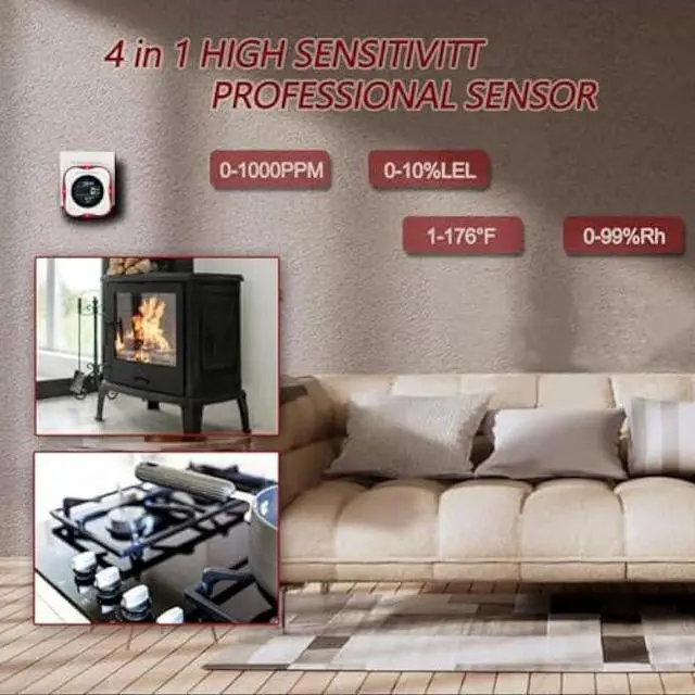 Alt view image 4 of 7 - Plug in Carbon Monoxide & Natural Gas Detectors, KH Alert Combination CO Detector & Combustible Gas Detector with Temperature Humidity, Portable CO & Natural Gas Detector with Sound Light Warning