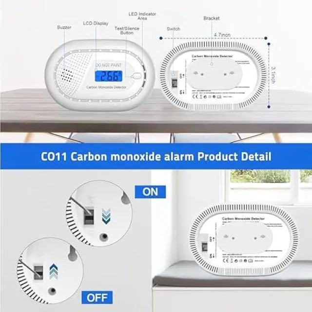 Alt view image 3 of 6 - Carbon Monoxide Detectors with 10-Year Battery, Digital LCD Display, LED Flashing Signal Lights Portable CO Monitor Alarm for Travel, RV, Home, and Depot (1 Pack)