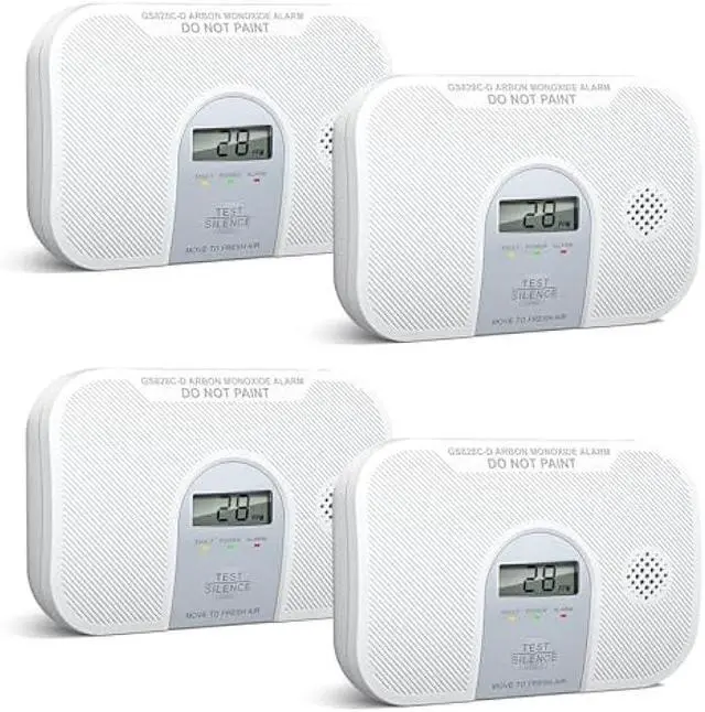 Main image of Carbon Monoxide Detector, 10-Year Life Carbon Monoxide Alarm, Replaceable Battery CO Detector with LCD Digital Display and Test Button, 3 LED Lights CO Alarm for Home, GS828C-D, 4 Pack