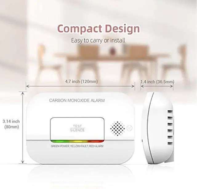 Alt view image 2 of 7 - Carbon Monoxide Detector, 7 Year Sensor Life CO Detector with Battery Warning Indicator and Test Button, 85 dB, for Ceiling and Wall Mounting, White (4 Pack)