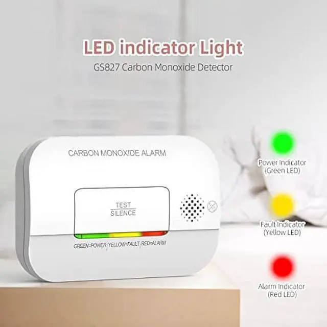 Alt view image 6 of 7 - Carbon Monoxide Detector, 7 Year Sensor Life CO Detector with Battery Warning Indicator and Test Button, 85 dB, for Ceiling and Wall Mounting, White (4 Pack)