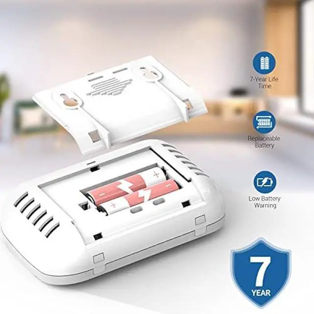 Alt view image 4 of 7 - Carbon Monoxide Detector, 7 Year Sensor Life CO Detector with Battery Warning Indicator and Test Button, 85 dB, for Ceiling and Wall Mounting, White (4 Pack)