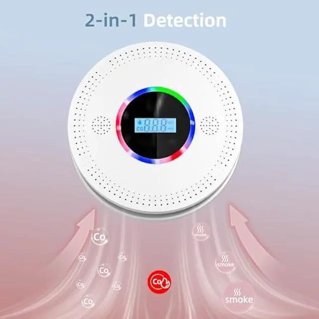 Alt view image 2 of 7 - Smoke and Carbon Monoxide Detector, Combination Smoke Alarm and Carbon Monoxide Detector Battery Powered, CO Detector with Sensitive Sensor, LCD Display and Sound Warning