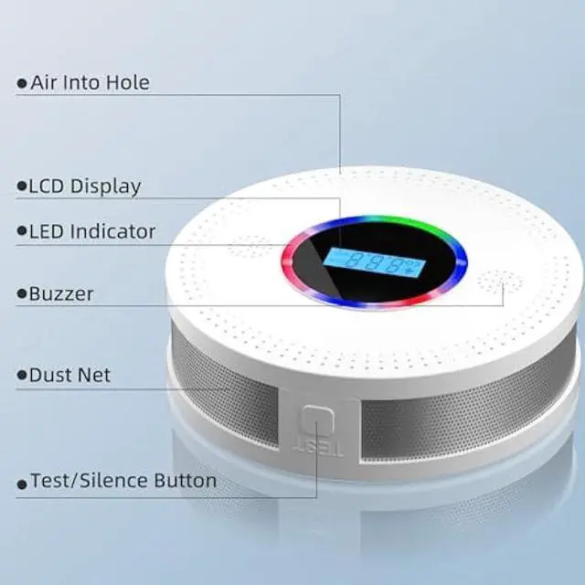 Alt view image 3 of 7 - Smoke and Carbon Monoxide Detector, Combination Smoke Alarm and Carbon Monoxide Detector Battery Powered, CO Detector with Sensitive Sensor, LCD Display and Sound Warning