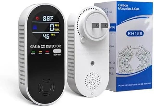 Main image of Natural Gas Detectors &Plug in Carbon Monoxide Detector 4 in 1 Co and Gas Detector Temp Humidity MonitorPropane, LPG, Gas Detector for HomeKitchen,HotelsRV.1 Pack