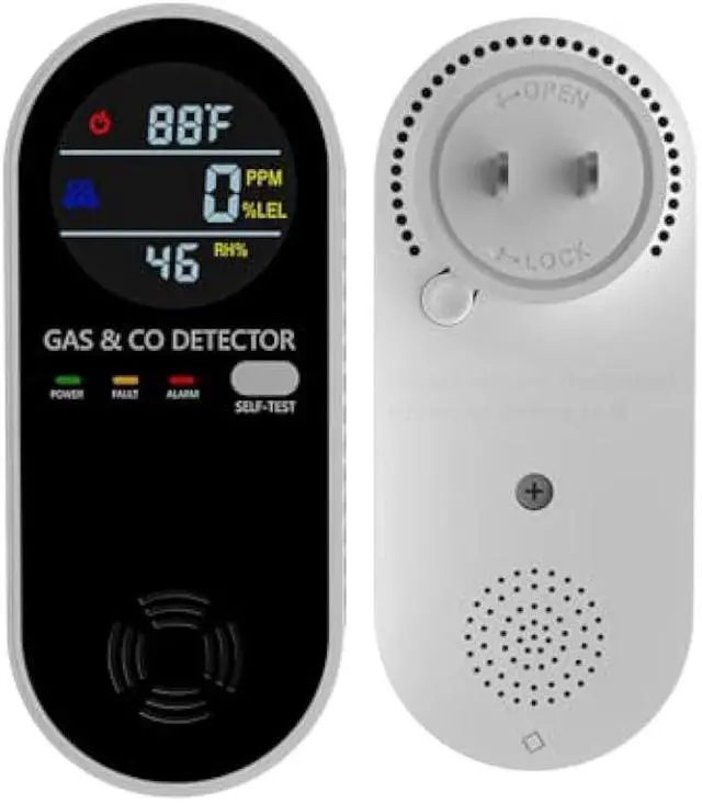 Alt view image 2 of 5 - Natural Gas Detectors &Plug in Carbon Monoxide Detector 4 in 1 Co and Gas Detector Temp Humidity MonitorPropane, LPG, Gas Detector for HomeKitchen,HotelsRV.1 Pack