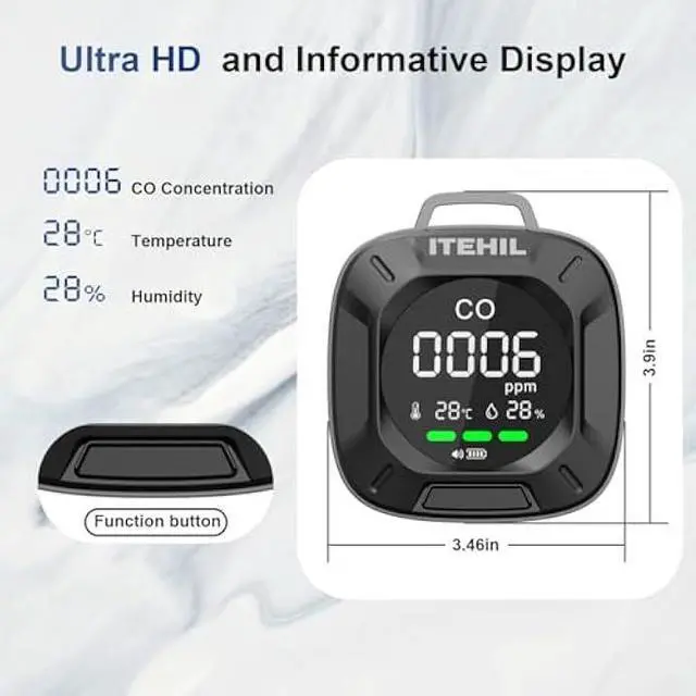 Alt view image 3 of 6 - Portable Carbon Monoxide Detector, Mini 3-in-1 CO Detector for Travel & Camping, Camping Carbon Monoxide Detector for RV Car