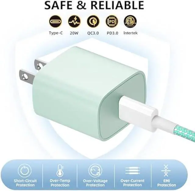 Alt view image 5 of 6 - Phone Charger Fast Charging, 4 Pack 20W USB C Wall Charger Block with 6FT Charging Cable Type C Fast Charge Block Compatible with Phone 14/14 Pro Max/13/13 Pro/12/12 Pro/11/11 Pro/XS, Pad and More