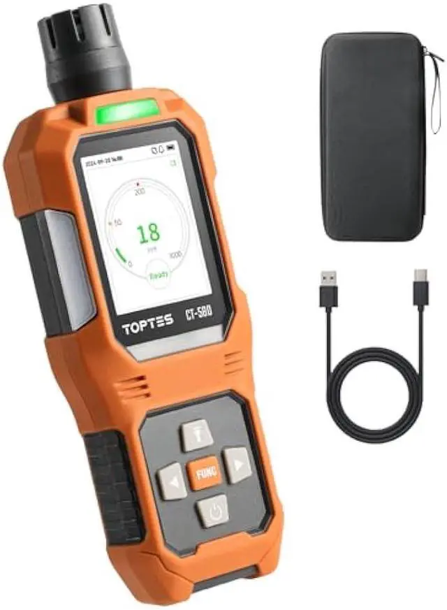 Main image of TOPTES CT-580 Portable Carbon Monoxide Detector, Rechargeable CO Detector with Vibration, Visual & Audible Alarms, 0-1000PPM, TFT Color Display for Home, Camping, Travel, Industrial & Professional Use