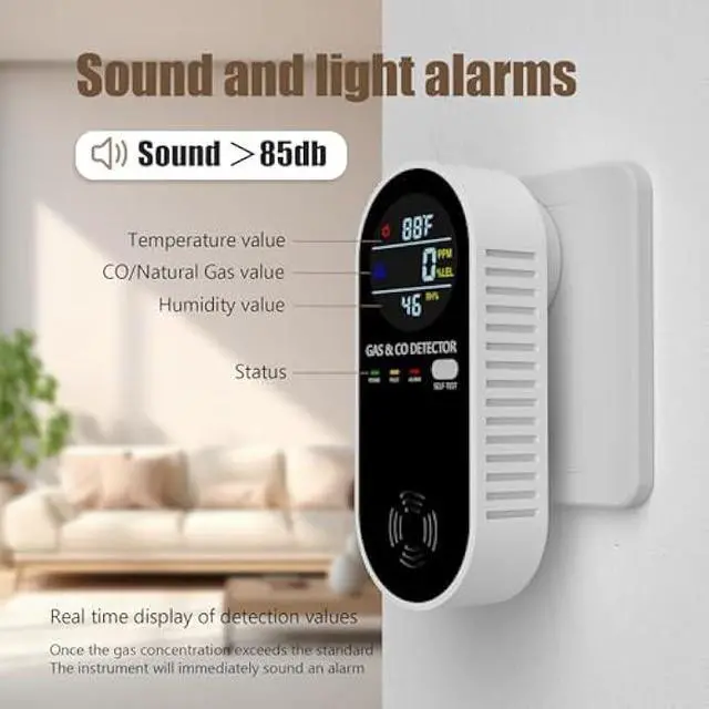 Alt view image 2 of 5 - Plug in Natural Gas Detector  Carbon Monoxide Detector 4 in1 CO Methane Combustible Combination Gas Detector Plug and Play for RV Home Travel