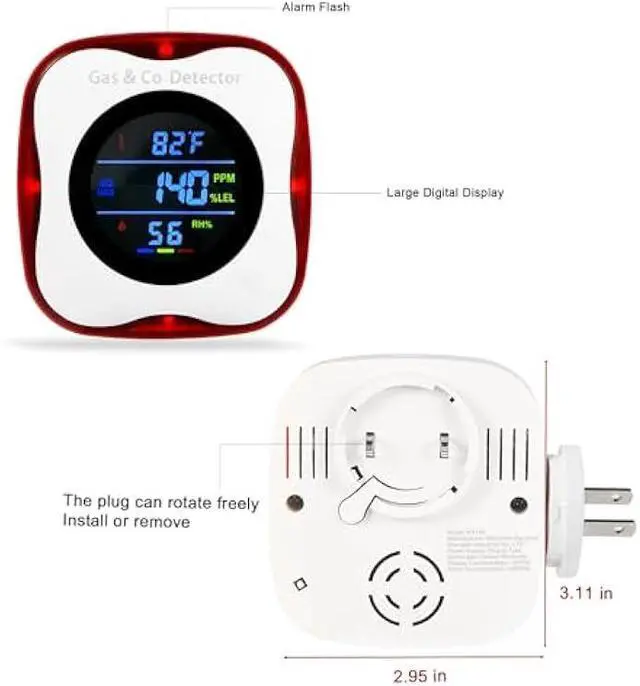 Alt view image 2 of 6 - 2 Packs Plug in Gas & Carbon Monoxide Detectors, 4-in-1 Natural Gas Leak Detector,Carbon Monoxide Alarm,4 Sensor °F&Humidity,CO & Propane Detector for Home,RV