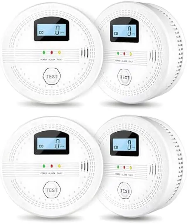 Main image of 4 Packs Smoke and Carbon Monoxide Detectors, 2 in 1 CO & Smoke Fire Alarm for Home,Smoke Combination CO Alarm with LCD Display,Replaceable Battery Operated, Easy to Install