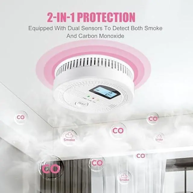Alt view image 2 of 7 - 4 Packs Smoke and Carbon Monoxide Detectors, 2 in 1 CO & Smoke Fire Alarm for Home,Smoke Combination CO Alarm with LCD Display,Replaceable Battery Operated, Easy to Install