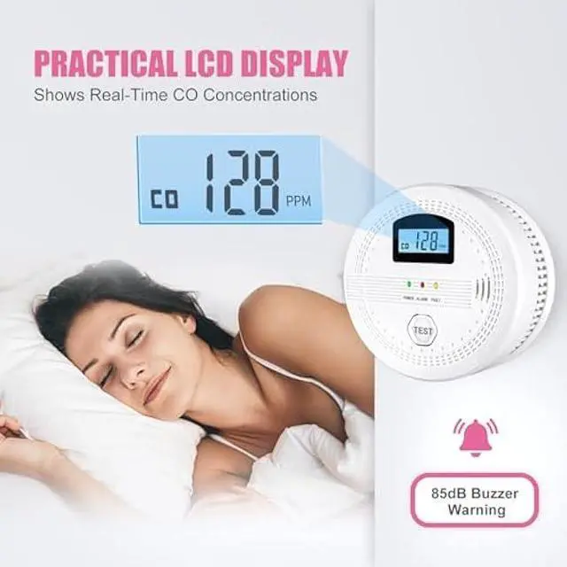 Alt view image 4 of 7 - 4 Packs Smoke and Carbon Monoxide Detectors, 2 in 1 CO & Smoke Fire Alarm for Home,Smoke Combination CO Alarm with LCD Display,Replaceable Battery Operated, Easy to Install