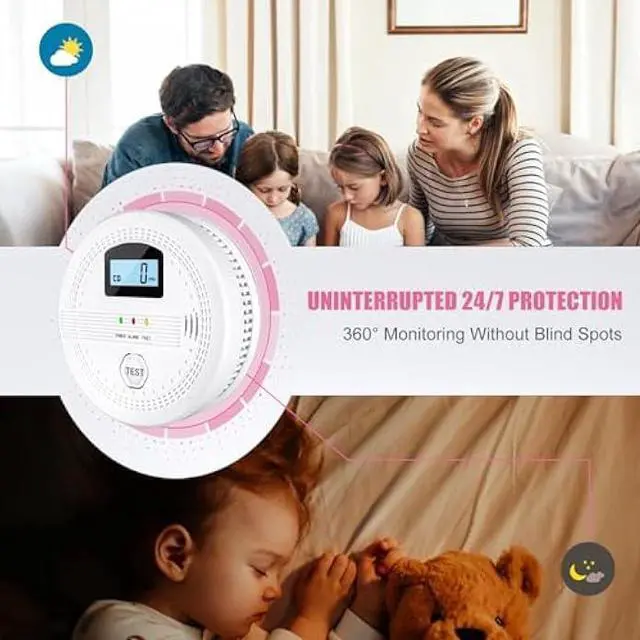 Alt view image 5 of 7 - 4 Packs Smoke and Carbon Monoxide Detectors, 2 in 1 CO & Smoke Fire Alarm for Home,Smoke Combination CO Alarm with LCD Display,Replaceable Battery Operated, Easy to Install